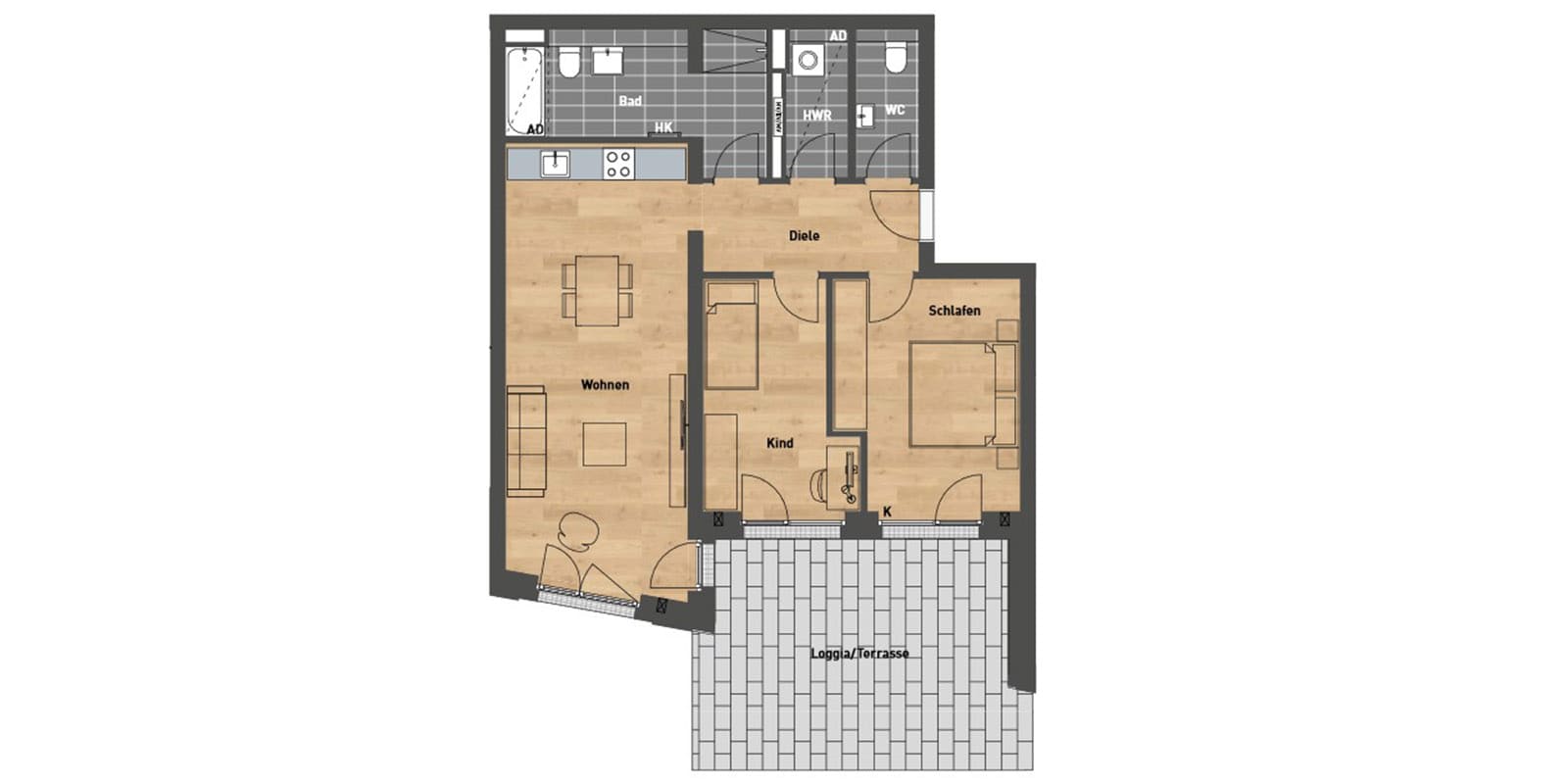 Новая квартира в Мюнхене, 92,55 м² с террасой